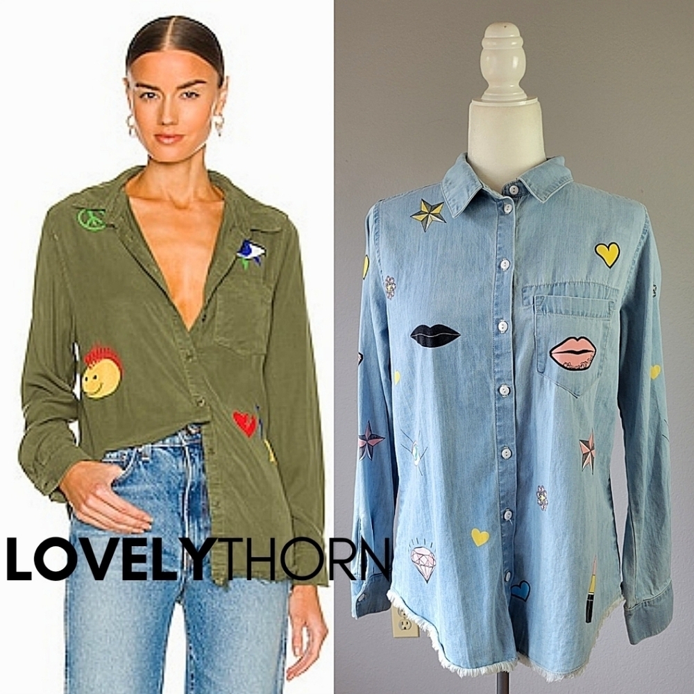 LAUREN MOSHI // ltd ed sloane girl's night out patches button down frayed hem